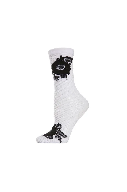 Weekend Specials to Relish Floral Applique Net Crew Socks