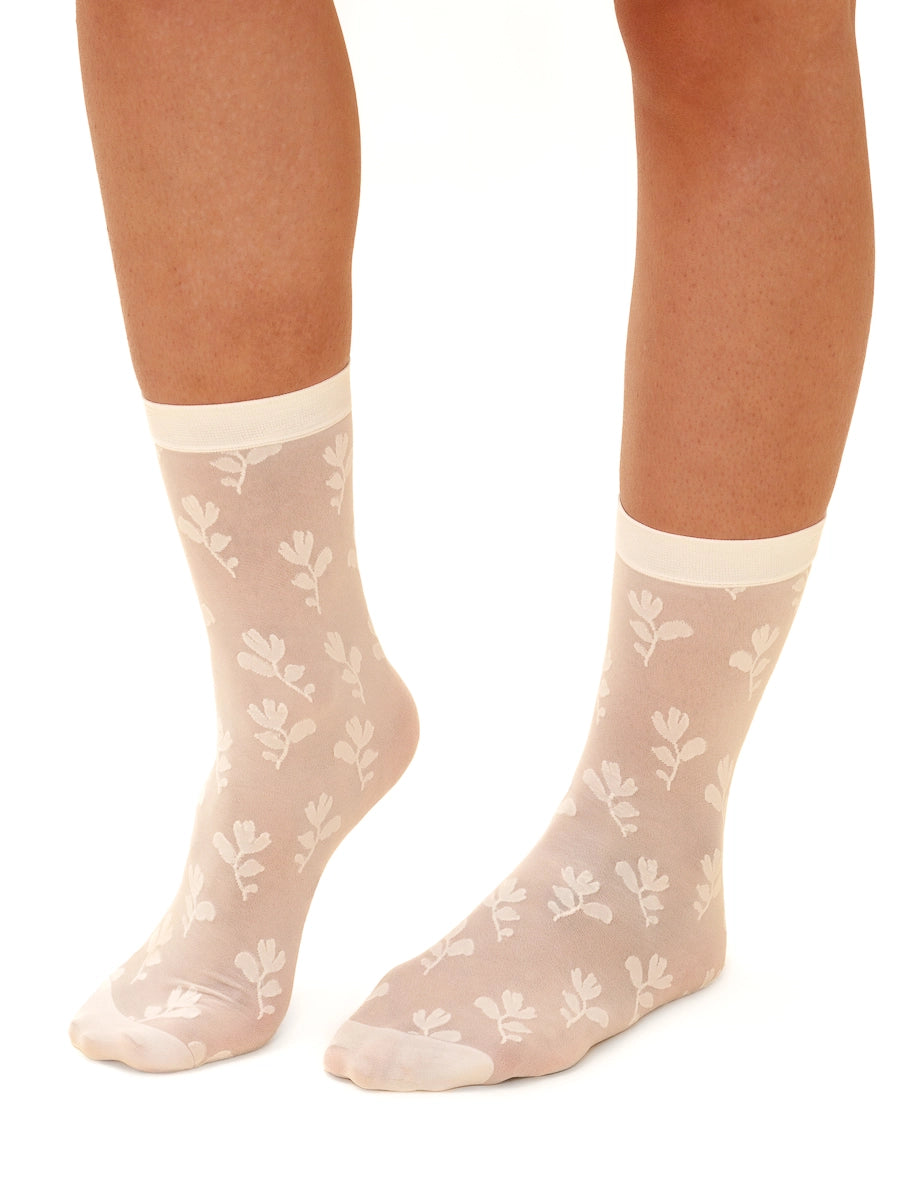 Instant Deal Floral Sheer Socks in Creamy White