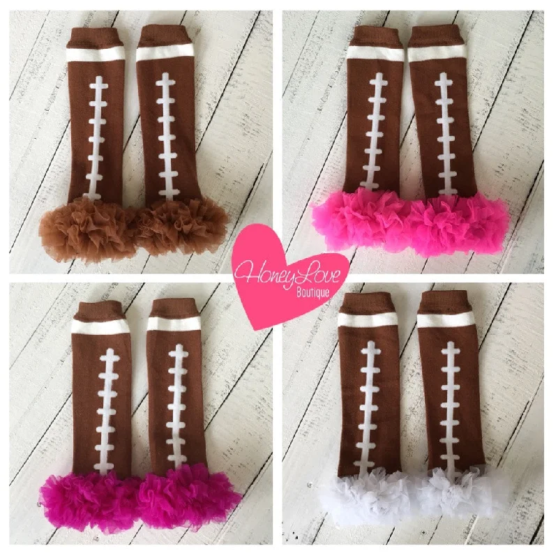 Weekend Discounts to Enjoy Football Leg Warmers with ruffle - Brown, White, Pink, Magenta/Plum Weekend Discounts to Enjoy Football Leg Warmers with ruffle - Brown, White, Pink, Magenta/Plum