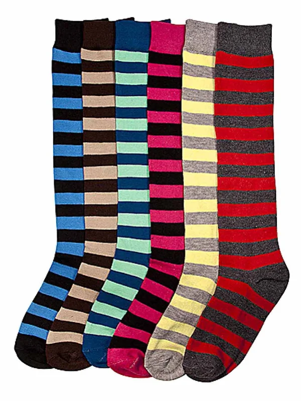 Weekend Specials to Delight Fun Striped Multicolor Assorted 6-Pack Knee High Socks