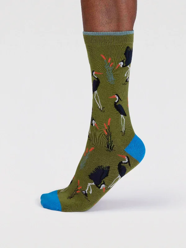 Cash Savings Gino Bamboo Heron Bird Socks - Moss Green
