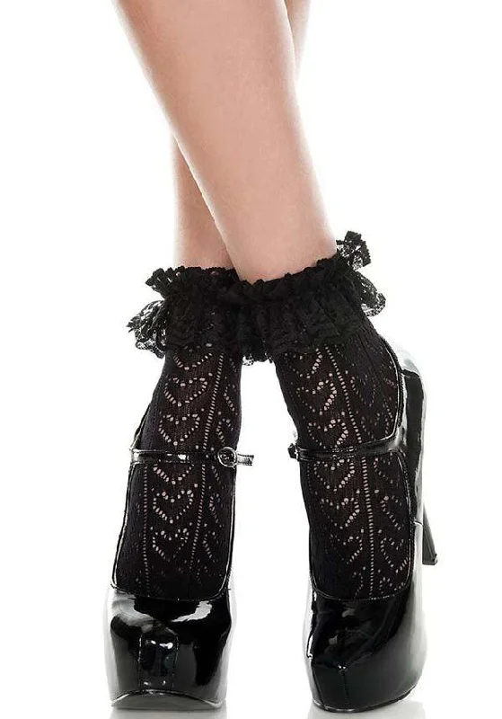 Major Deal Heart Net Ruffle Trim [Black] | ANKLE SOCKS