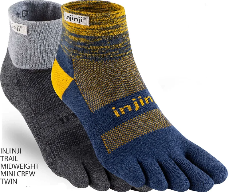 Fantastic Savings Injinji Men's Mid-Weight Trail Run Mini Crew Toe Socks TWIN PACK (INJ-TR-TWIN)