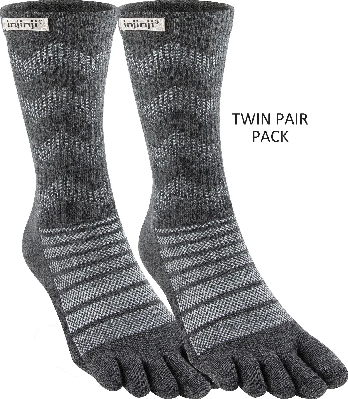 Weekend Discounts to Delight Injinji Outdoor Mid-Weight Merino Wool Crew Toe Socks TWIN PACK (INJ-ODC-TWIN)