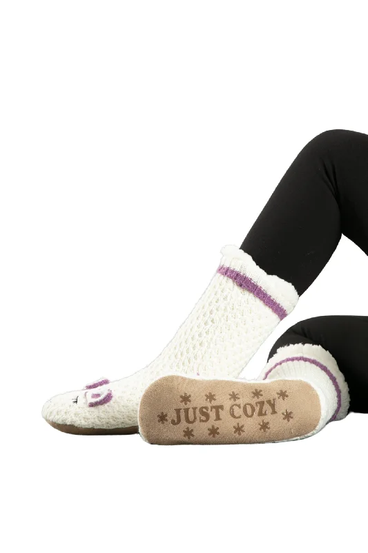 Amazing Value White & Purple - Cozy Slipper Socks
