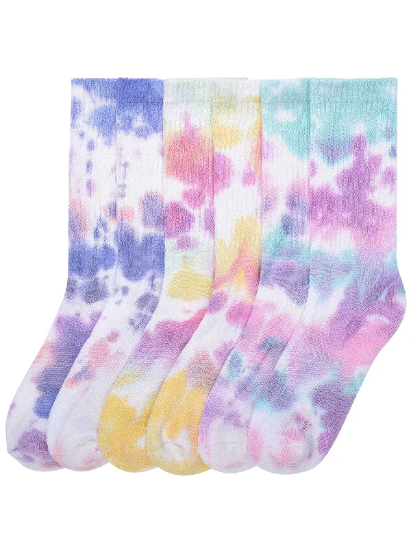 Unmissable Offer Ladies Colorful Tie-Dye Print Super Soft 3-Pack Crew Socks