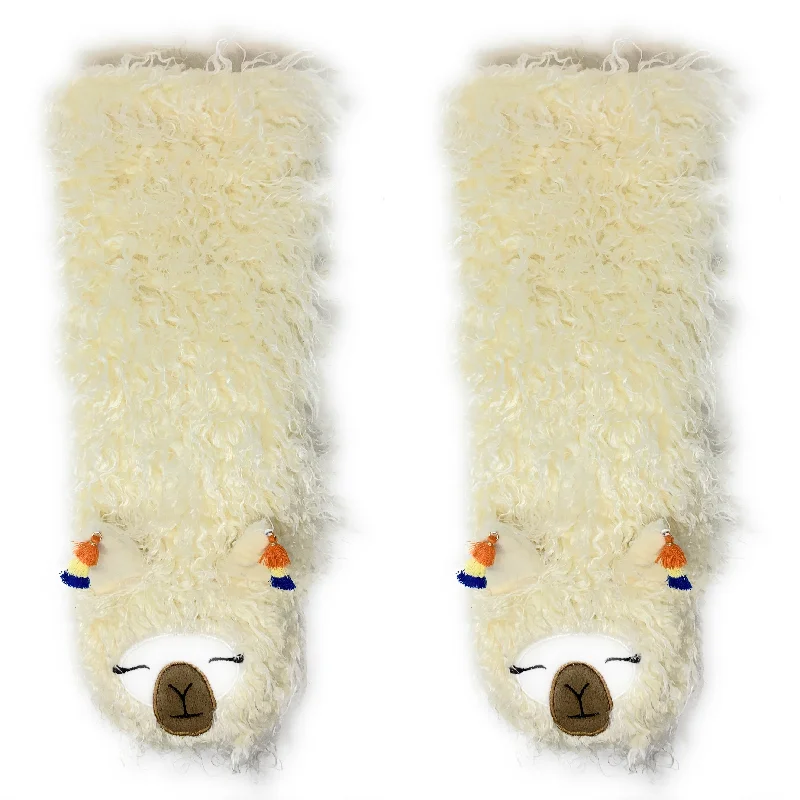 Hurry In Llama Llama White Plush Slipper Socks