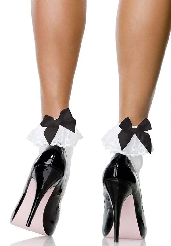 Act Fast Lola Ruffle Bow [White/Black] | ANKLE SOCKS