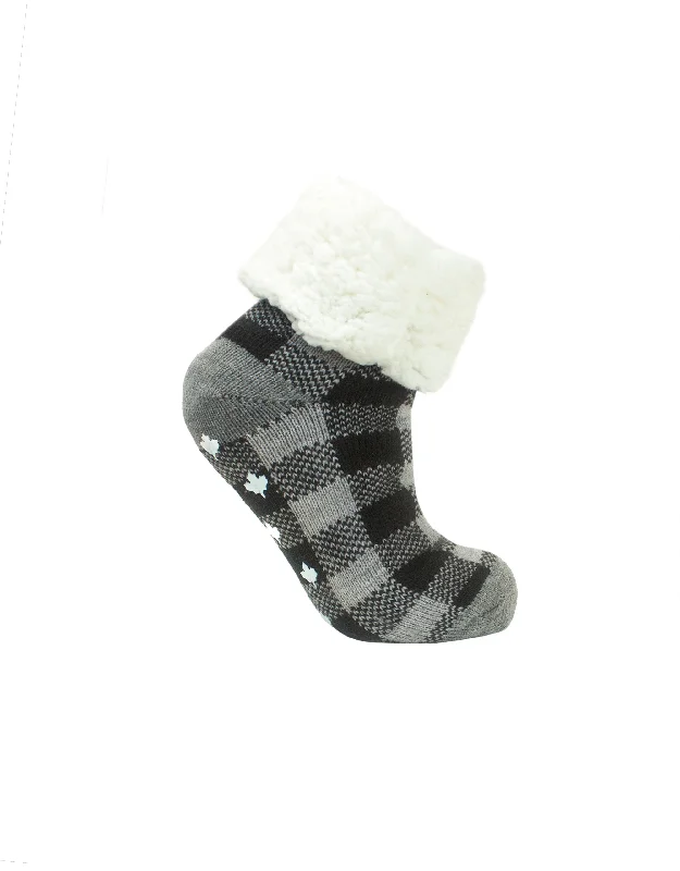 Weekend Savings Spectacular Maple Leaf Buffalo Plaid Ankle Slipper Sock - Black