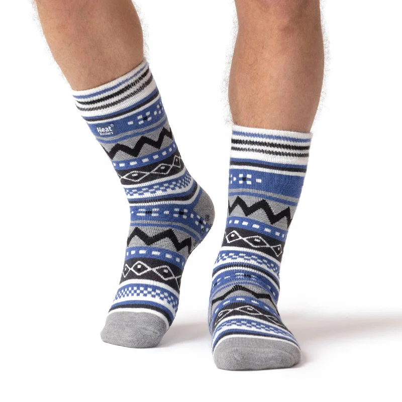 Weekend Deal Mens Soul Warming Dual Layer Slipper Socks - Grey & Blue