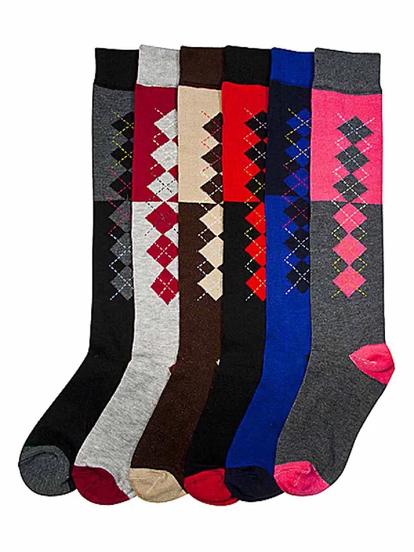 Weekend Bargains to Indulge In Micro Argyle Print Assorted Multicolor 6-Pack Knee High Socks Weekend Bargains to Indulge In Micro Argyle Print Assorted Multicolor 6-Pack Knee High Socks