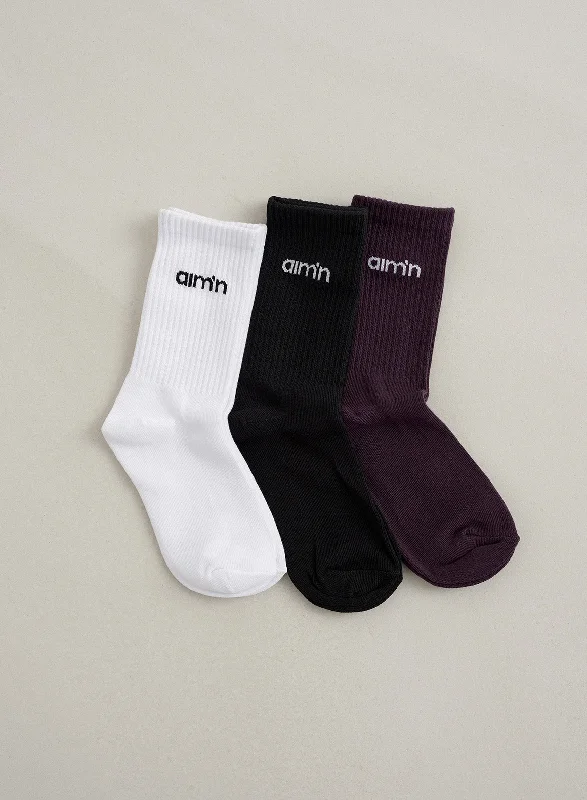 Weekend Specials You Can't Miss Midnight Plum Young aim'n Logo Socks 3-pack