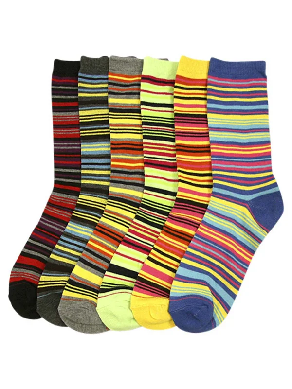 Sale Alert Multicolor Bright Striped Womens 6 Pack Assorted Crew Socks