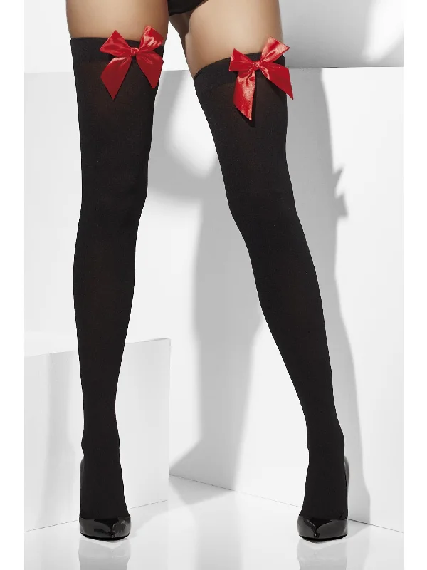 Weekend Savings Sensation Opaque Hold-Ups, Black, with Red Bows