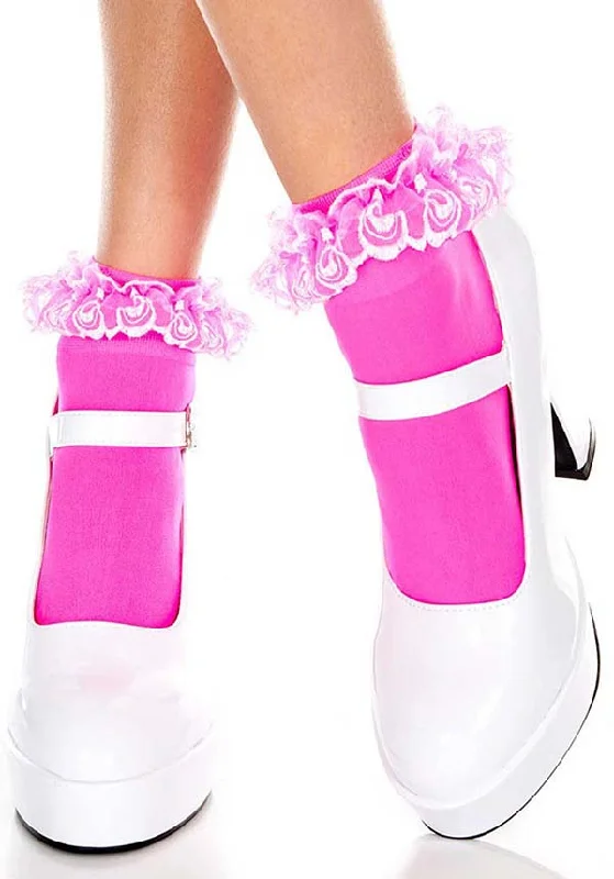 Deal of the Day Opaque Ruffle Lace Top [Hot Pink] | ANKLE SOCKS