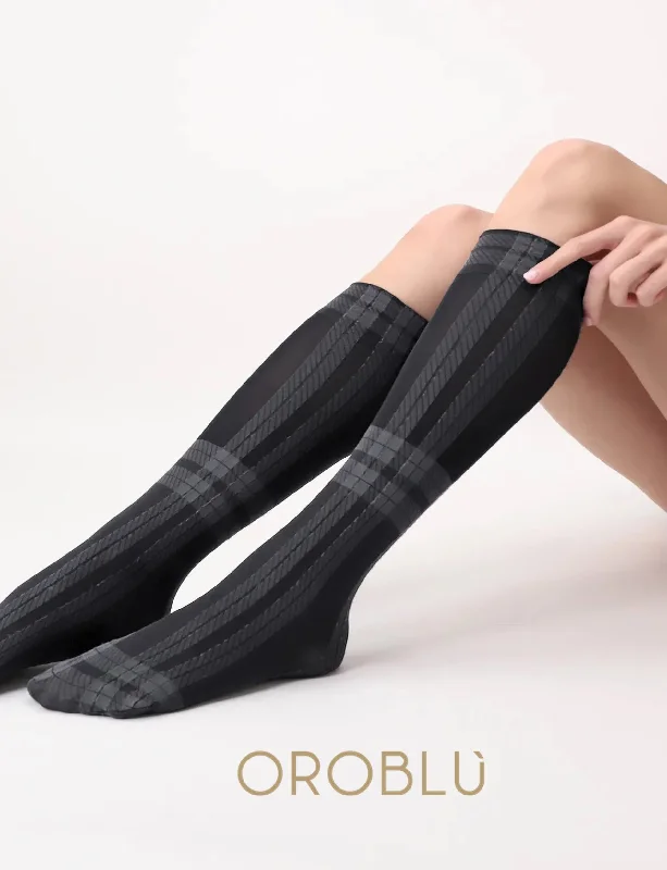 Weekend Savings Spectacular Oroblu All Colour Scottish Knee High Socks Black/Grey