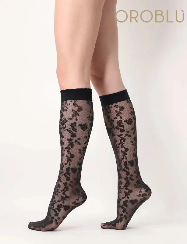 Great Deal Oroblu Shaded Roses Knee High Sock Black VOBC67920