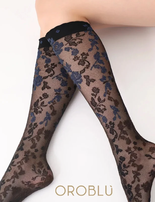 Weekend Bargains to Celebrate Oroblu Shaded Roses Knee High Sock Chocolate/Ocean VOBC67920