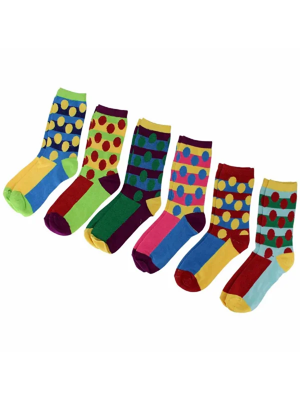 Extra Savings Polka Dots & Stripes Womens 6 Pack Crew Socks