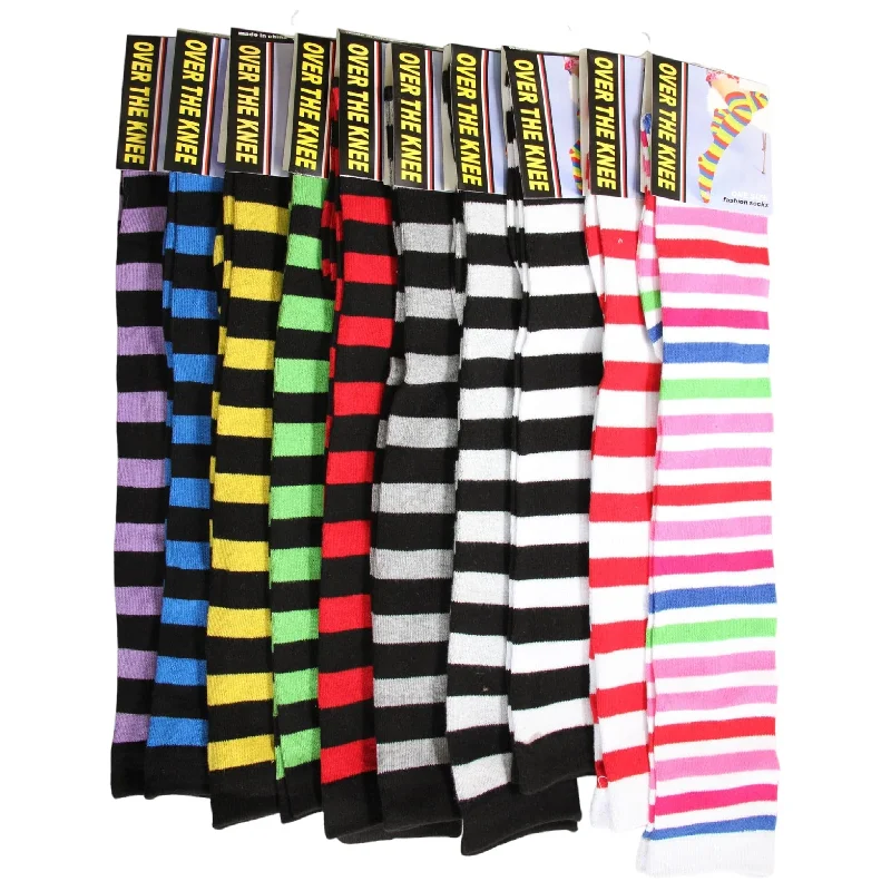 Super Savings Pure Cotton Striped Over The Knee Socks