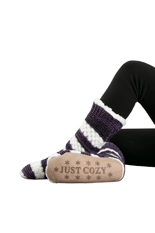 Don't Miss Out Purple & White - Cozy Slipper Socks