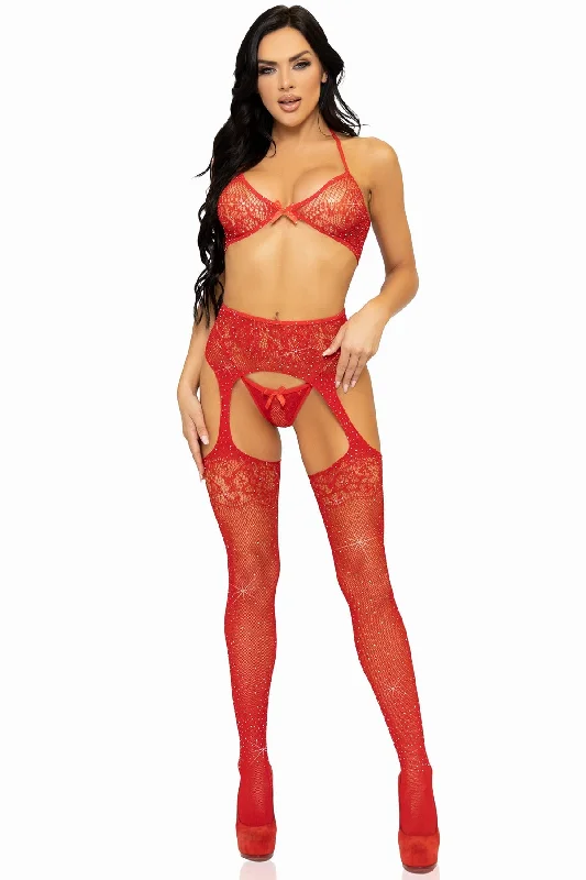 Your Weekend, Your Savings Rhinestone Lace Suspender Set
