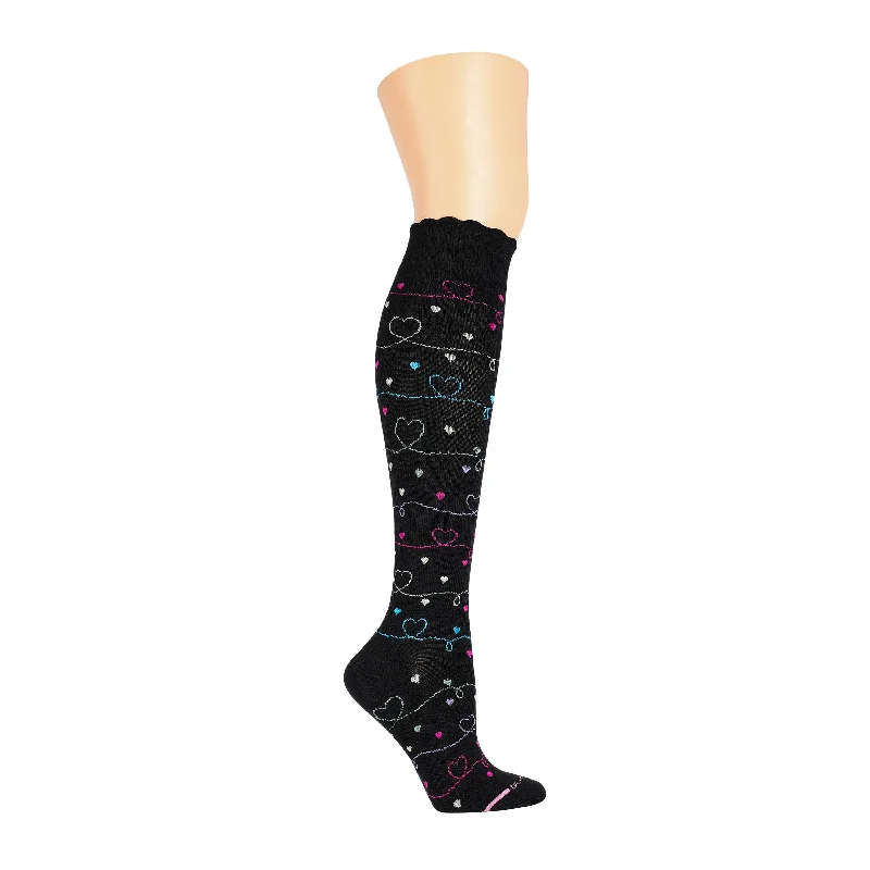 Hurry In Scribble Hearts | Knee-High Compression Socks For Women