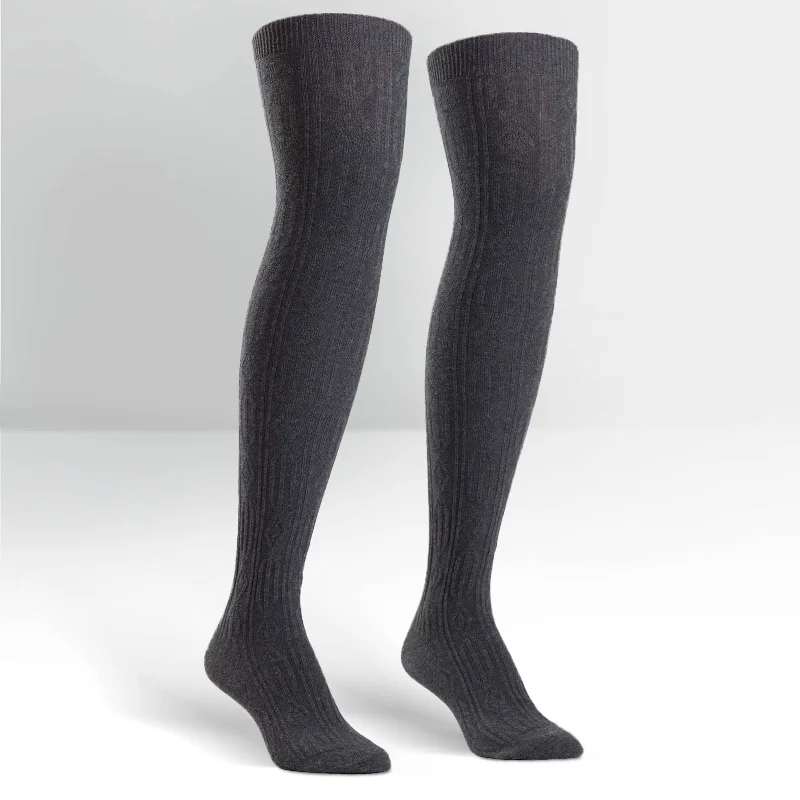 Hurry Up Sock It To Me Women's Over the Knee Socks - Charcoal Grey Cable