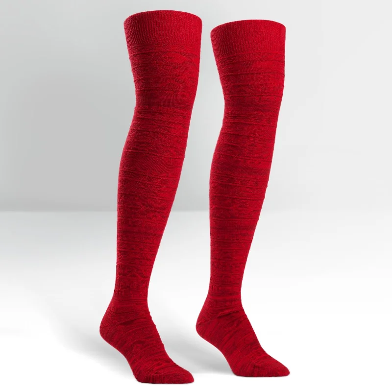 Mega Sale Sock It To Me Women's Over The Knee Socks - Red Alpine Knit