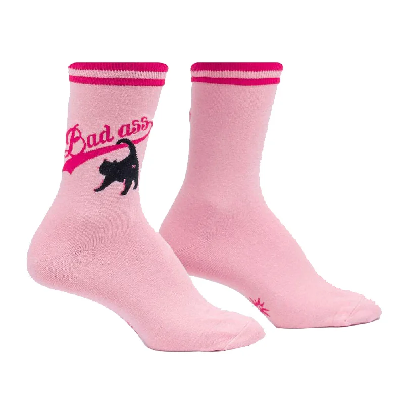 Weekend Steals Await Sock It To Me Women's Crew Socks - Bad Ass Cat