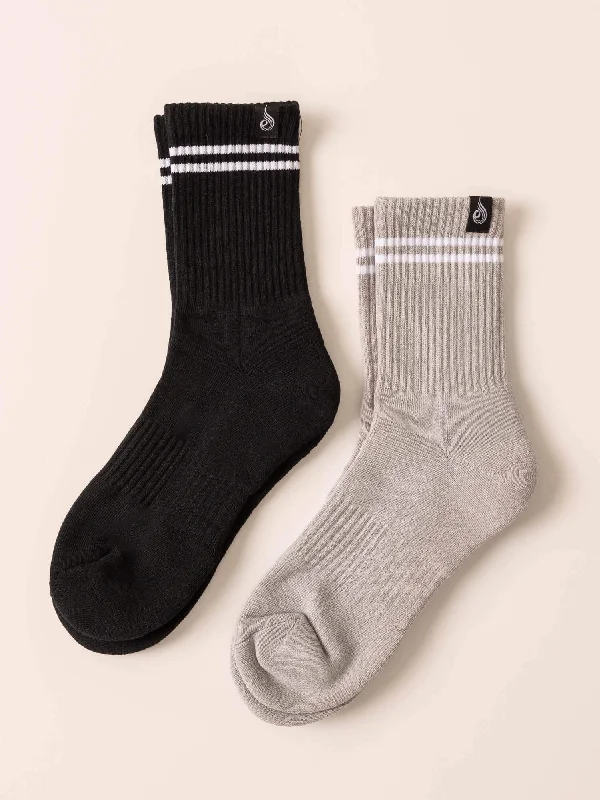 Weekend Specials to Savor Stripe Crew Socks - Black/Grey