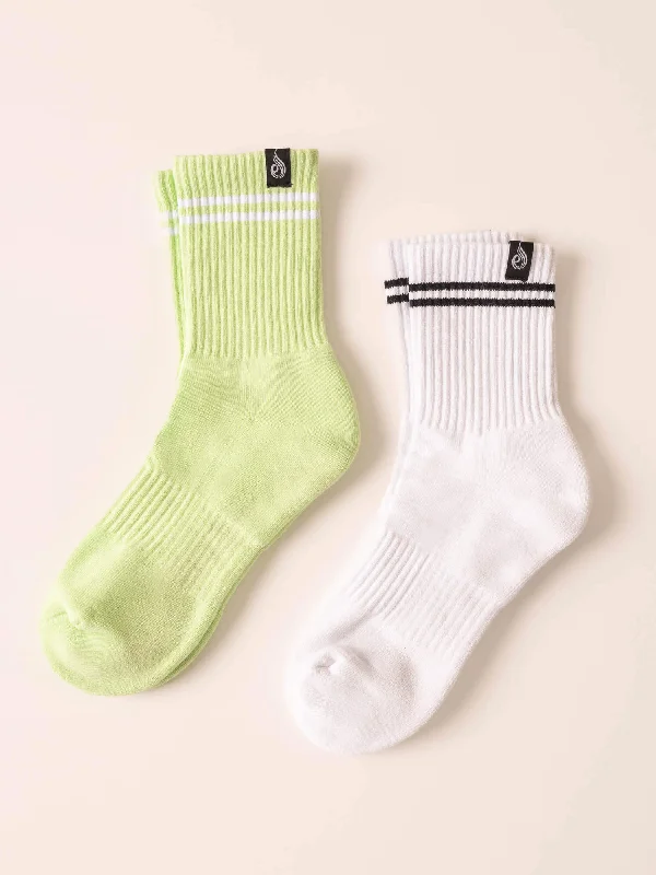 Weekend Discounts to Enjoy Stripe Crew Socks - White/Lime