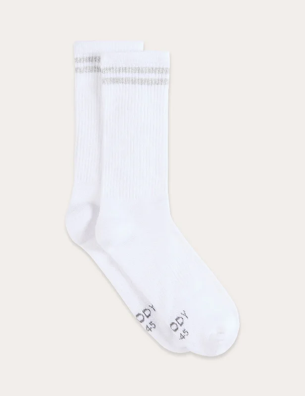 Time-Limited Offer Striped Cushioned Crew Socks - White/Grey