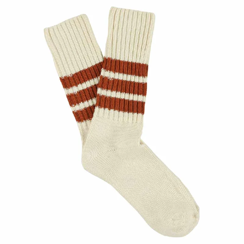 Weekend Specials Just for You Stripes Crew Socks - Ecru / Brick