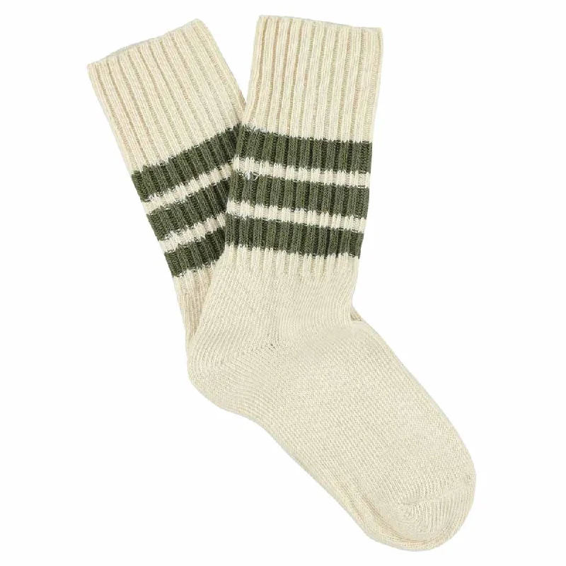 One-Day Only Women Stripes Crew Socks - Ecru / Khaki
