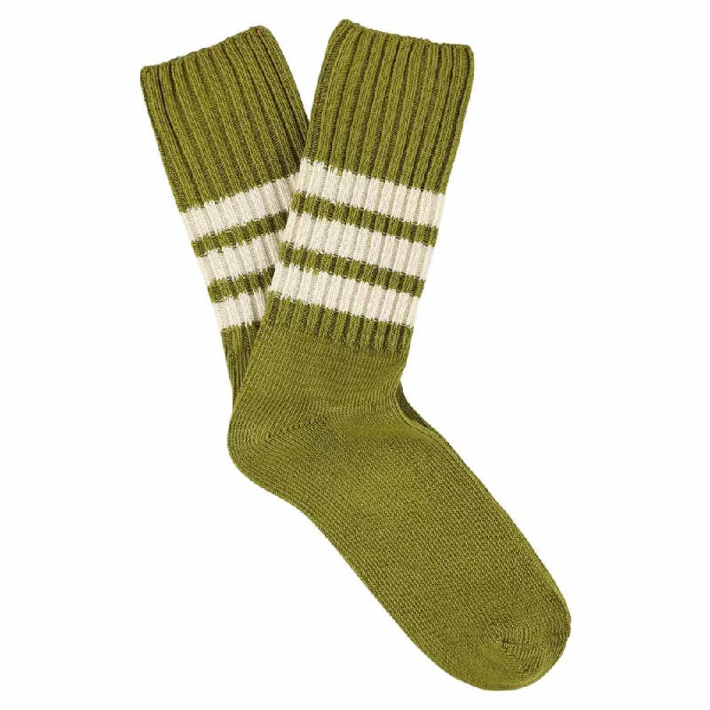 Weekend Specials to Celebrate Stripes Crew Socks - Ecru Olive / Ecru