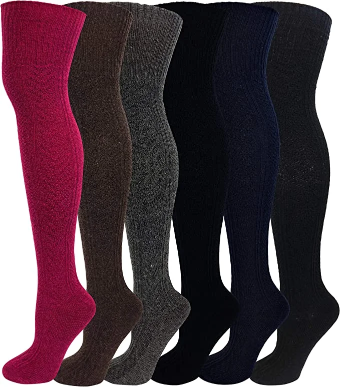 Top Pick Thigh High Winter Boot Socks | Wool Cable Knit | Women (6 Pairs)