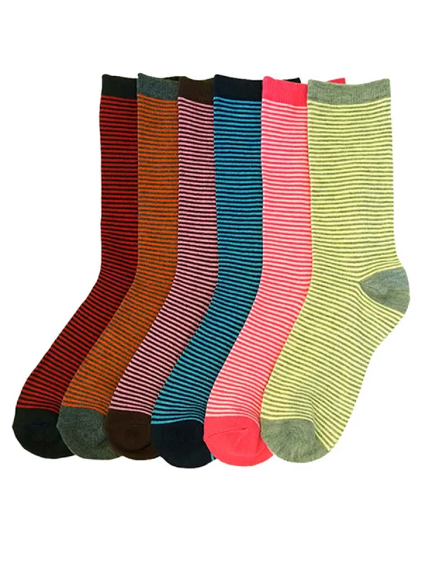 Unmissable Sale Thin Striped Multicolor Womens 6 Pack Crew Socks