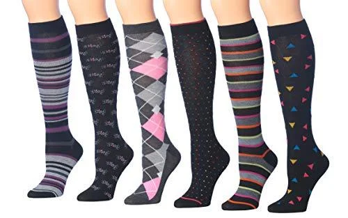 Deal of the Day Tipi Toe Women's 6 Pairs Colorful Patterned Knee High Socks