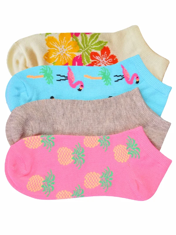 Weekend Discounts to Relish Tropical Flamingos Pineapple Floral 4-Pack Ankle Socks