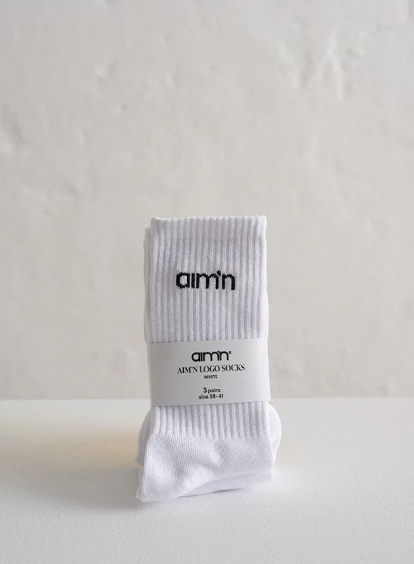 Quick Sale White aim'n Logo Socks 3-pack