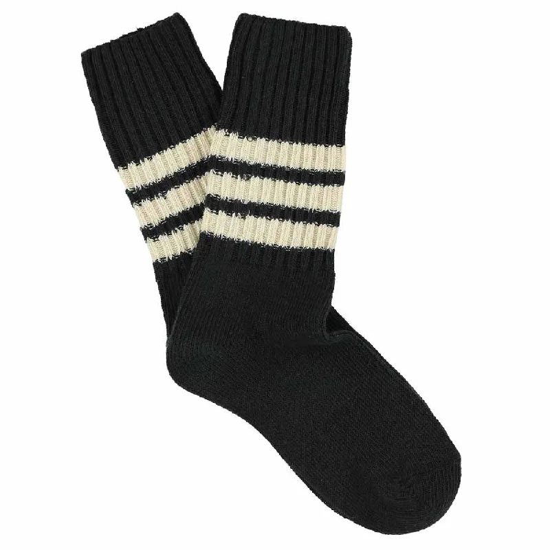 Act Fast Women Stripes Crew Socks - Black / Ecru