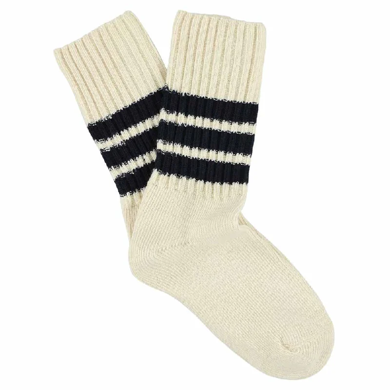 Hurry Up Women Stripes Crew Socks - Ecru / Blue