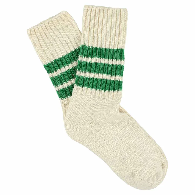 Great Bargain Women Stripes Crew Socks - Ecru / Green