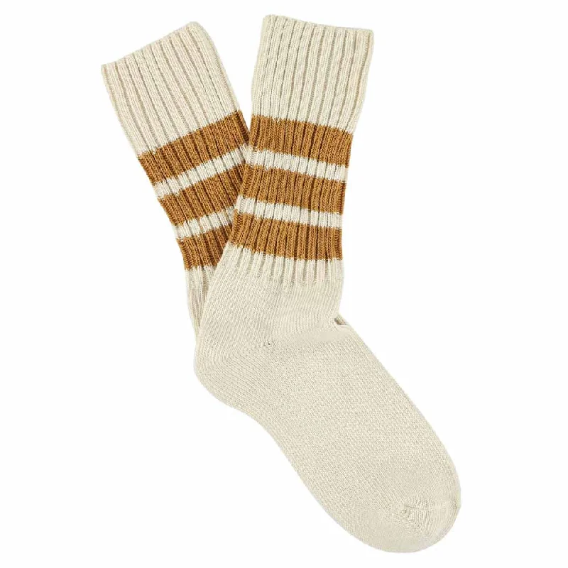 Massive Savings Women Stripes Crew Socks - Ecru / Mustard