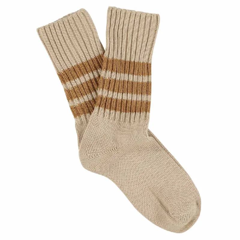 Price Slash Women Stripes Crew Socks - Pink / Brown