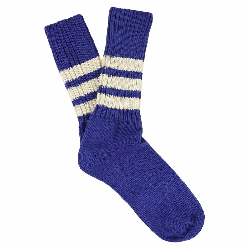 Super Discount Women Stripes Crew Socks - Vintage Blue / Ecru