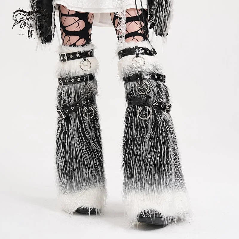 Online Exclusive Women's Gothic Rings Eyelets Leg Warmers Black White